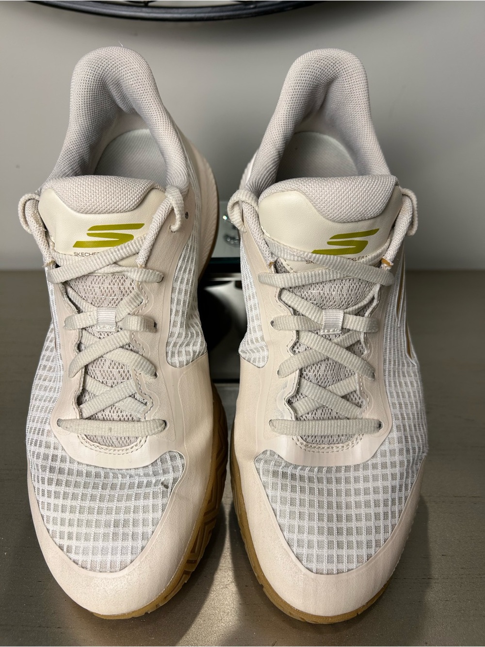 Skechers Women's Light Cream Mesh Athletic Sneakers with Gum Sole